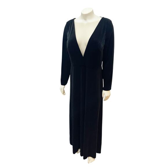 Jenny Yoo Malia BHLDN Black Velvet Long Sleeve Sheer Front Open Back Sz 16 - Picture 3 of 9